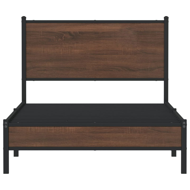Metal Bed Frame without Mattress Brown Oak 107x203 cm