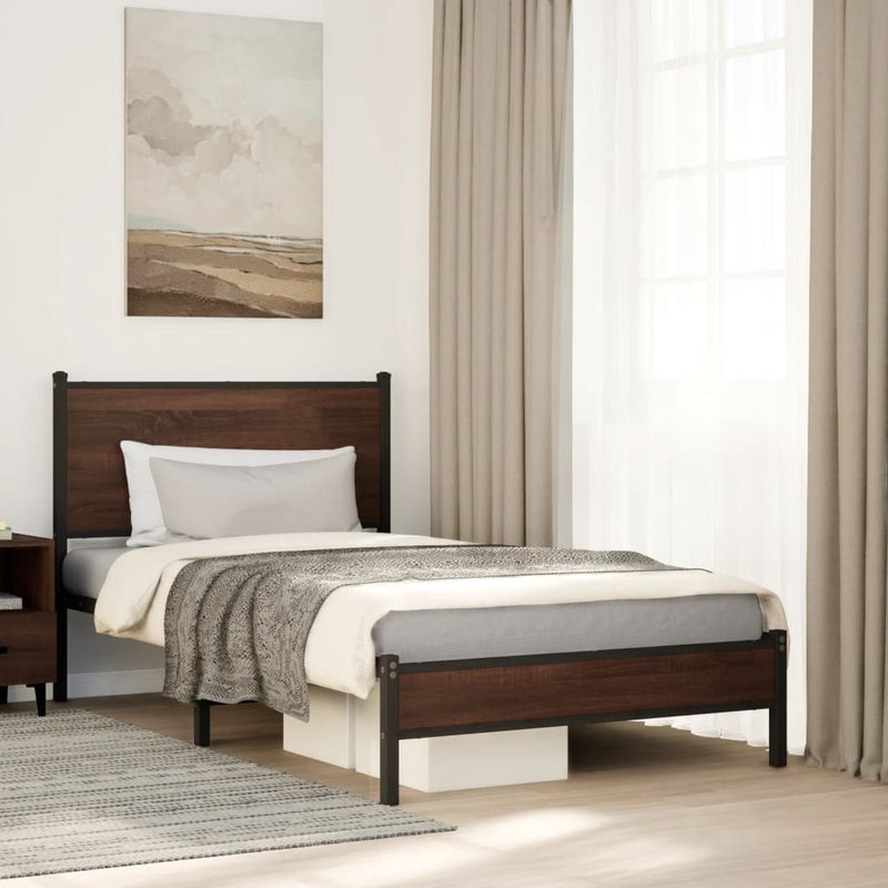 Metal Bed Frame without Mattress Brown Oak 107x203 cm