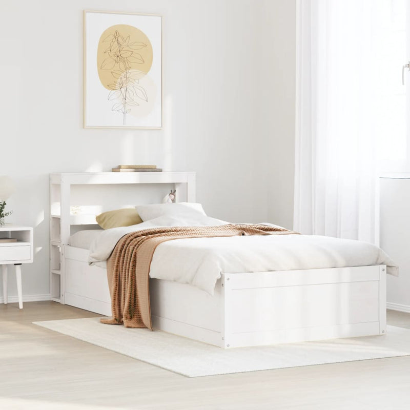 Bed Frame with Headboard White 75x190 cm Small Single Solid Wood Pine