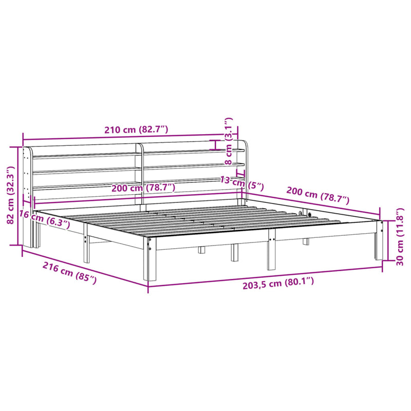 Bed Frame with Headboard without Mattress White 200x200 cm