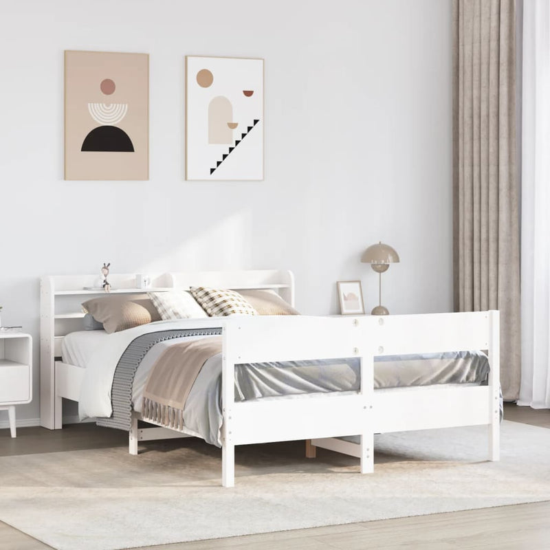 Bed Frame without Mattress White 150x200 cm King Size Solid Wood Pine