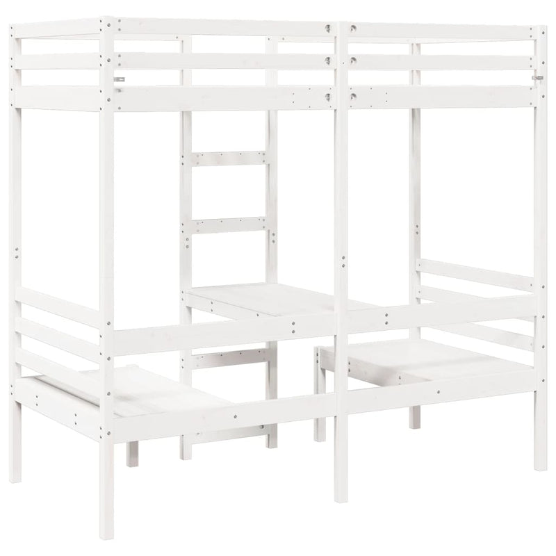 Loft Bed Frame with Desk and Chairs White 80x200cm Solid Wood Pine