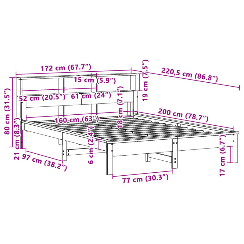 Bed Frame without Mattress White 160x200 cm Solid Wood Pine