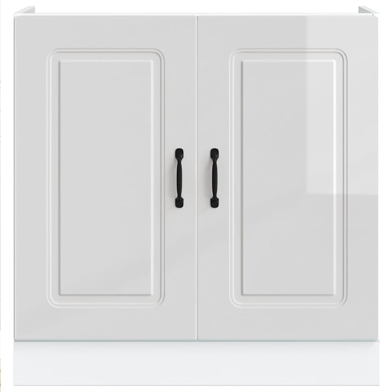 Sink Base Cabinet Kalmar High Gloss White 80x46x81.5 cm Engineered Wood