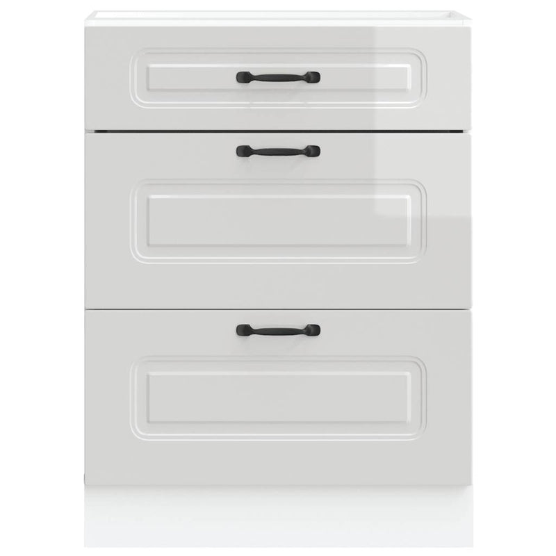 Kitchen Base Cabinet "Kalmar" High Gloss White Engineered Wood