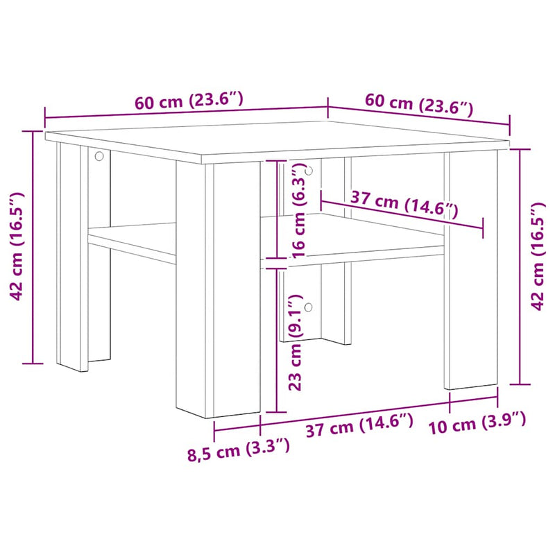 Coffee Table Old Wood 60x60x42 cm Engineered Wood