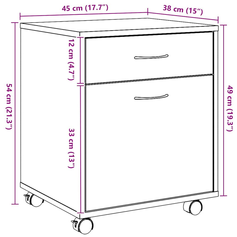 Rolling Cabinet Artisan Oak 45x38x54 cm Engineered Wood