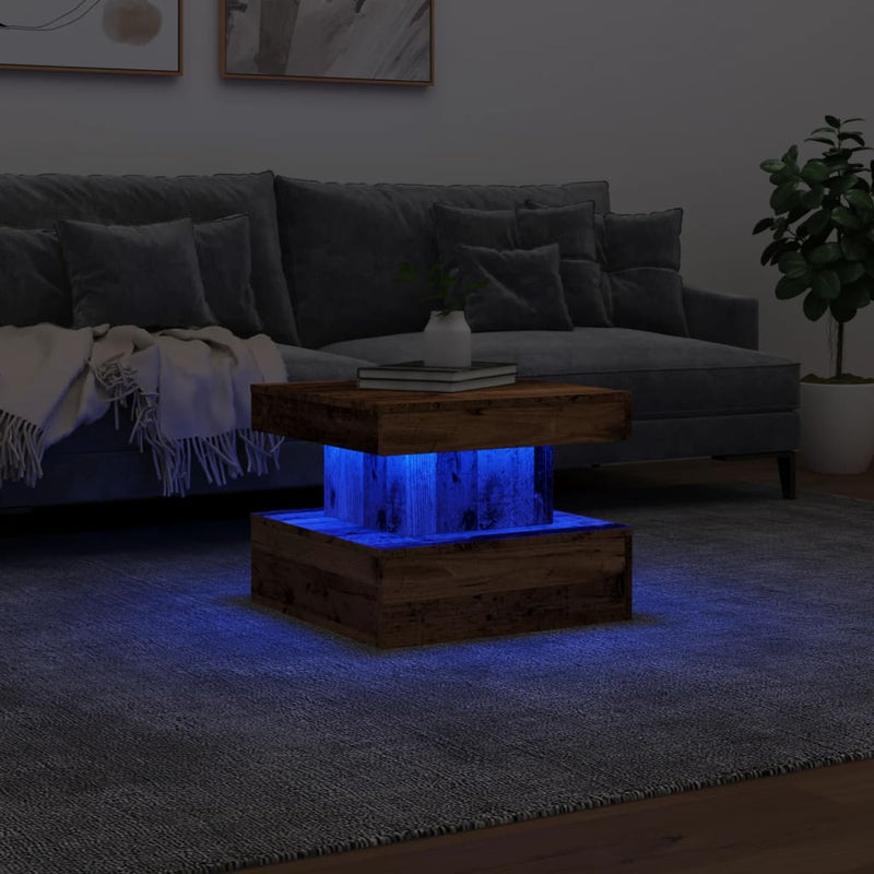Coffee Table with LED Lights Old Wood 50x50x40 cm