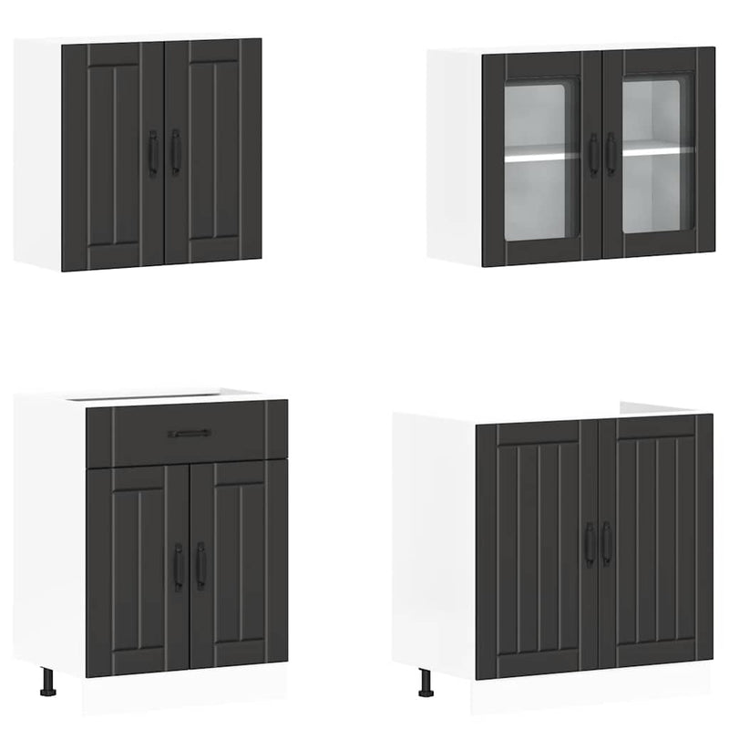 4 Piece Kitchen Cabinet Set Lucca Black Engineered Wood