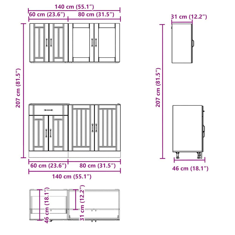 4 Piece Kitchen Cabinet Set Lucca Black Engineered Wood