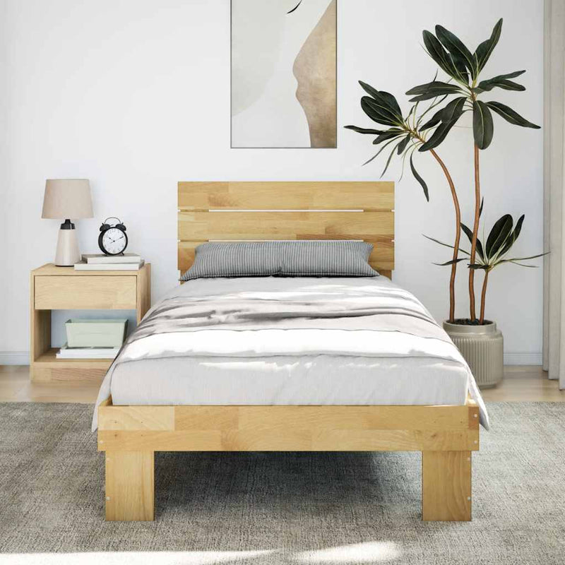 Bed Frame with Headboard without Mattress 75x190 cm Solid Wood Oak