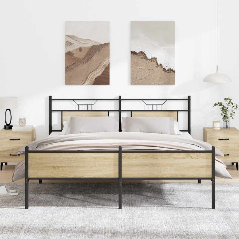 Metal Bed Frame without Mattress Sonoma Oak 183x213 cm