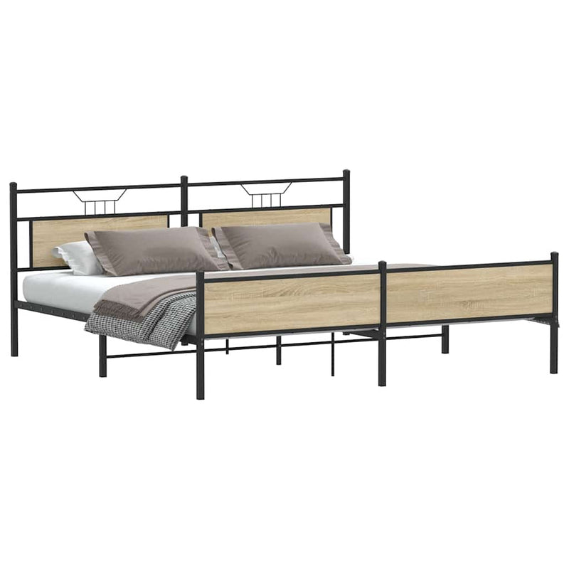 Metal Bed Frame without Mattress Sonoma Oak 193x201 cm