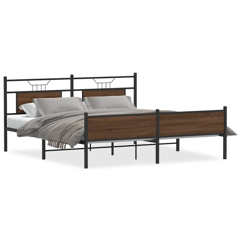 Metal Bed Frame without Mattress Brown Oak 183x213 cm