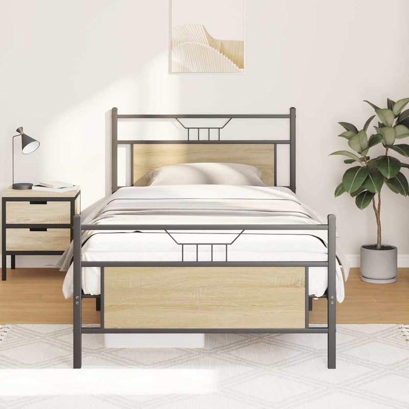 Bed Frame without Mattress Sonoma Oak 107x203 cm Engineered Wood