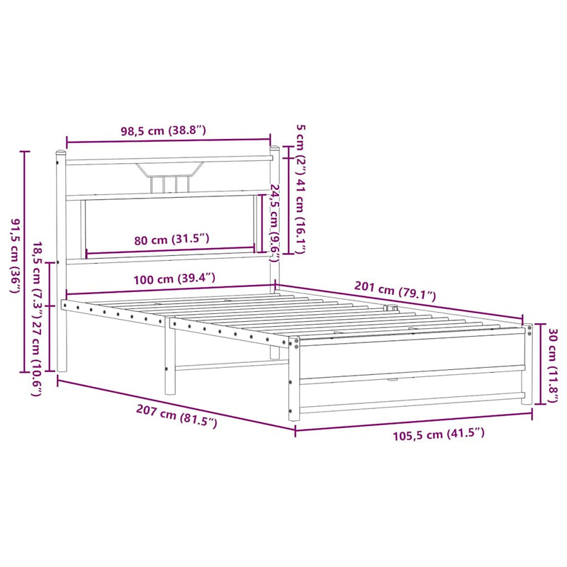 Bed Frame without Mattress Smoked Oak 100x200 cm Engineered Wood