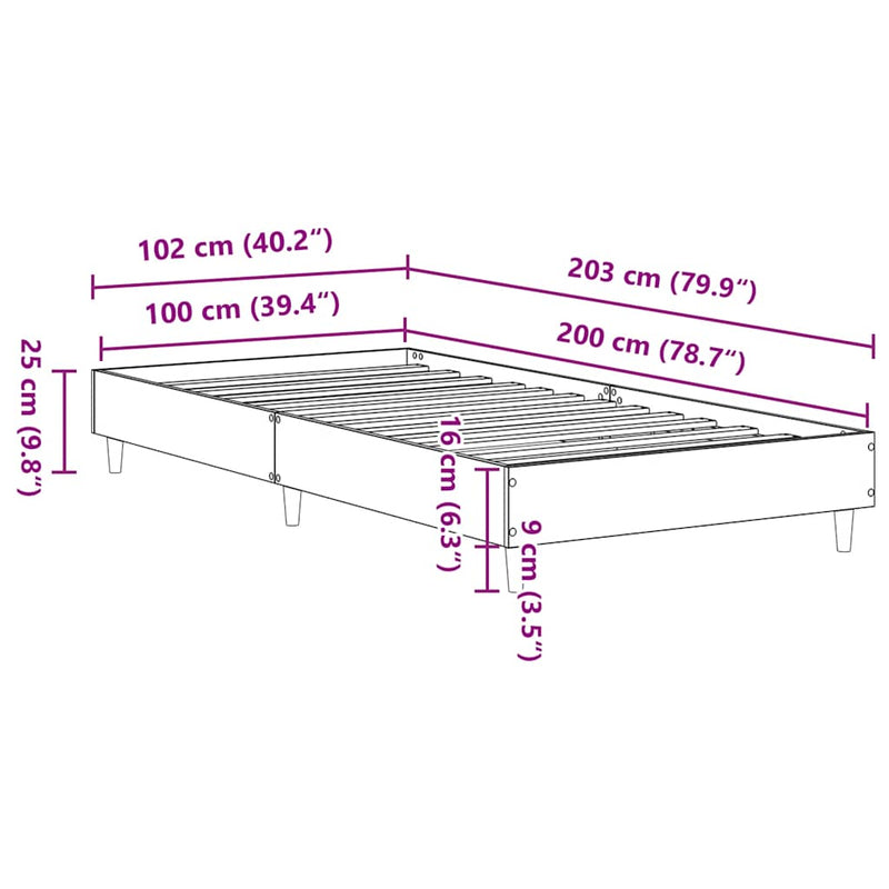 Bed Frame No Mattress Concrete Grey 100x200 cm Engineered Wood