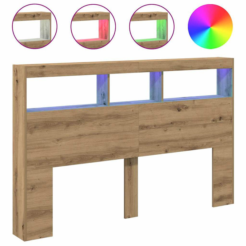 Headboard Cabinet with LED Artisan Oak 160x17x102 cm