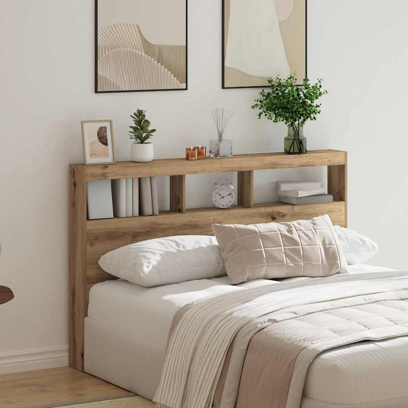 Headboard Cabinet with LED Artisan Oak 160x17x102 cm