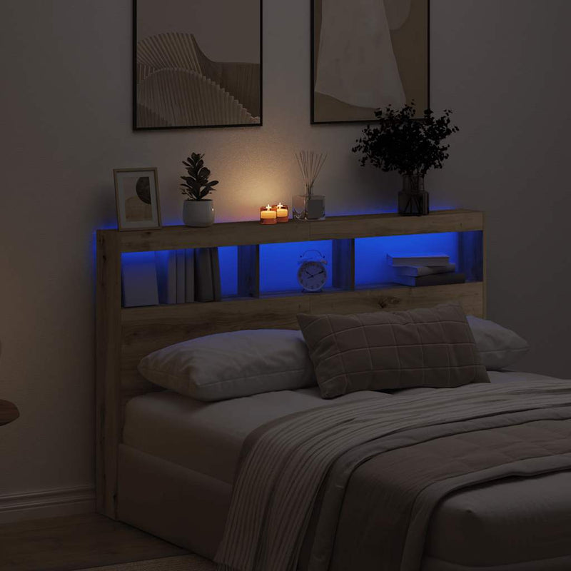 Headboard Cabinet with LED Artisan Oak 160x17x102 cm