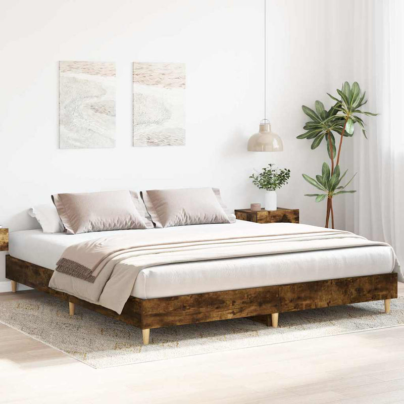 Bed Frame No Mattress Smoked Oak 200x200 cm Engineered Wood