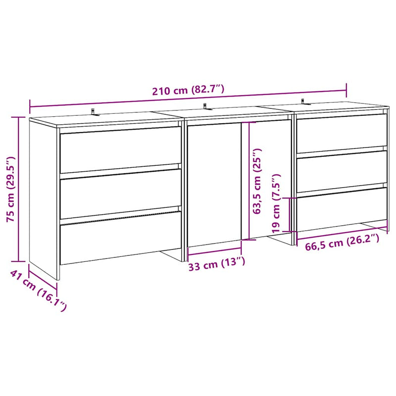 3 Piece Sideboard Old Wood Engineered Wood