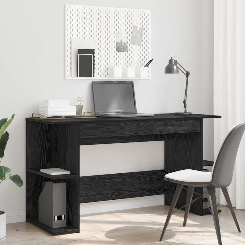 Modern Wooden Home Office Gaming Computer Desk With Open Storage Shelves Wood