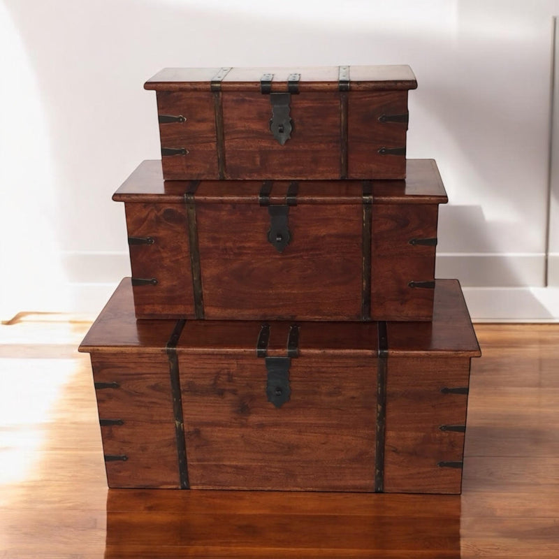 101CM SET 3 WOODEN CHESTS