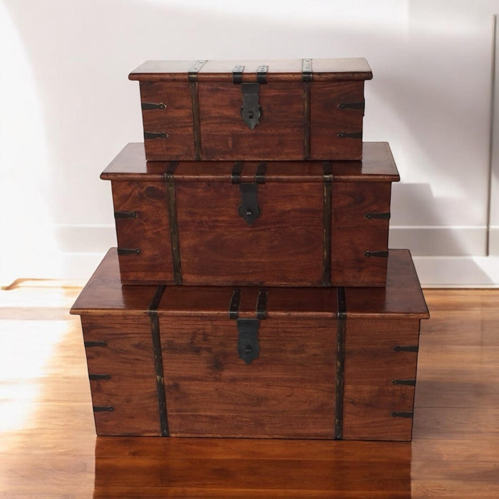 101CM SET 3 WOODEN CHESTS
