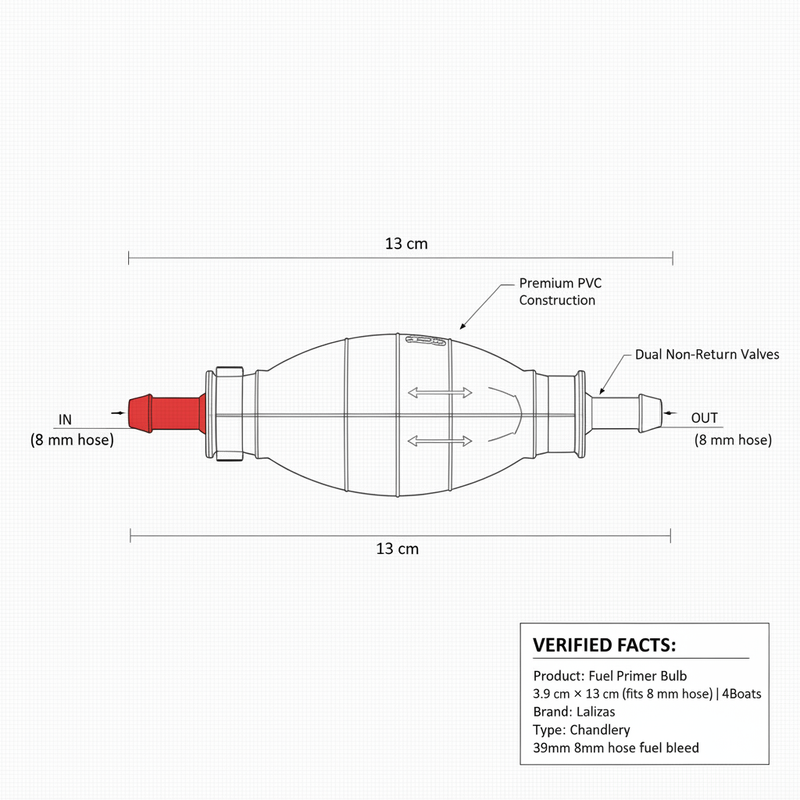 Fuel Primer Bulb 3.9 cm × 13 cm (fits 8 mm hose) | 4Boats