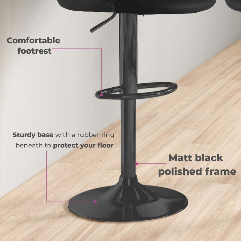 Neo Set of Two Black Leather Bar Stools