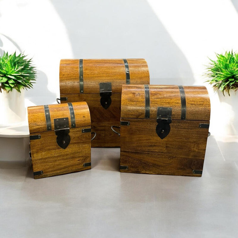 45CM SET 3 WOODEN CHESTS