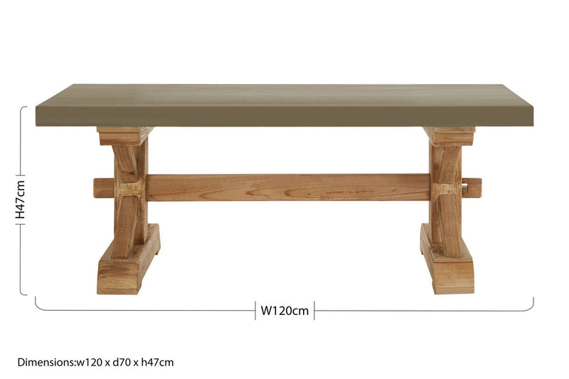 Grey Finish Top Traditional Wooden Coffee Table with Natural Wood Base | Pompeii
