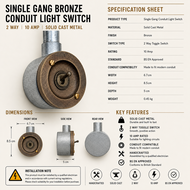 Single Gang Bronze Conduit Metal Light Switch Industrial