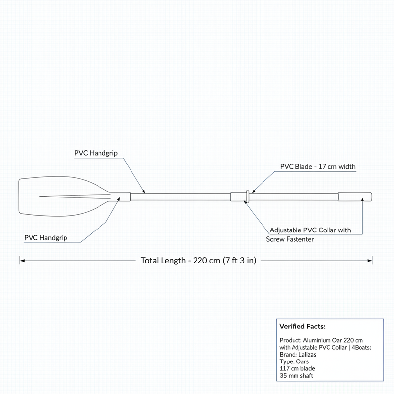 220cm Aluminium Boat Oar with Adjustable PVC Collar - 35mm Shaft Marine Dinghy