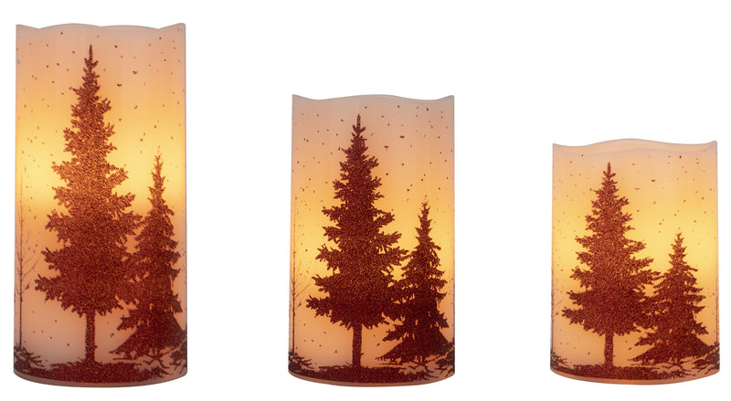 Set of 3 Woodland Design LED Candles