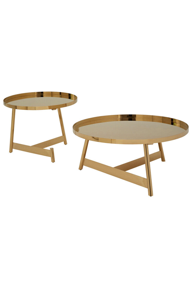 Rose Gold Set of 2 Round Coffee Tables with Angular Asymmetric Frames | Alvaro