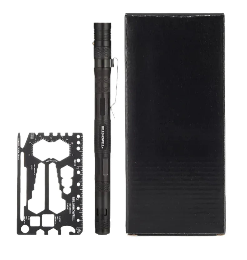 Tactical Pen Multi-Function 9-in-1 Including Aluminium Wallet Card Tool 2 Pack