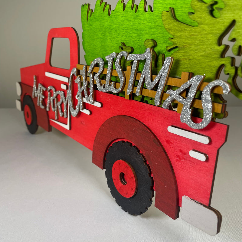 Merry Christmas Truck Tree Sign - Handmade Ornament