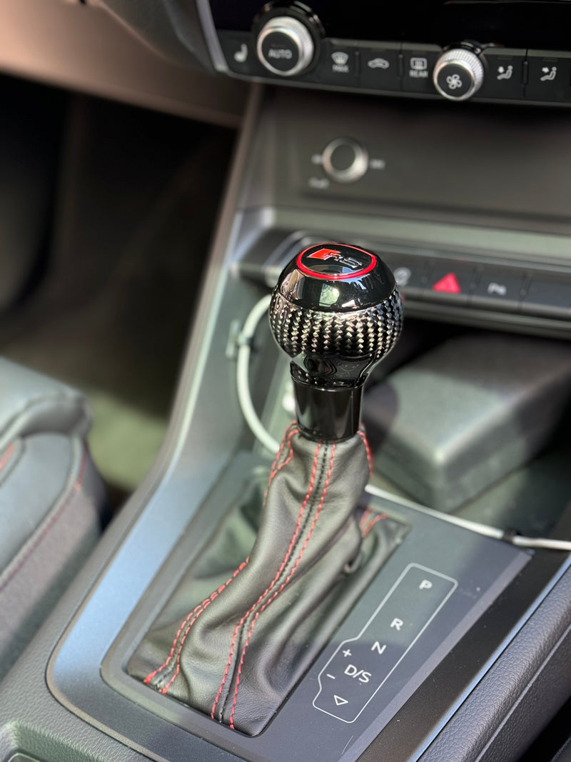 Carbon Fibre DSG Gear Knob with Red-Stitched Gaiter – Audi Fitment | CEUK