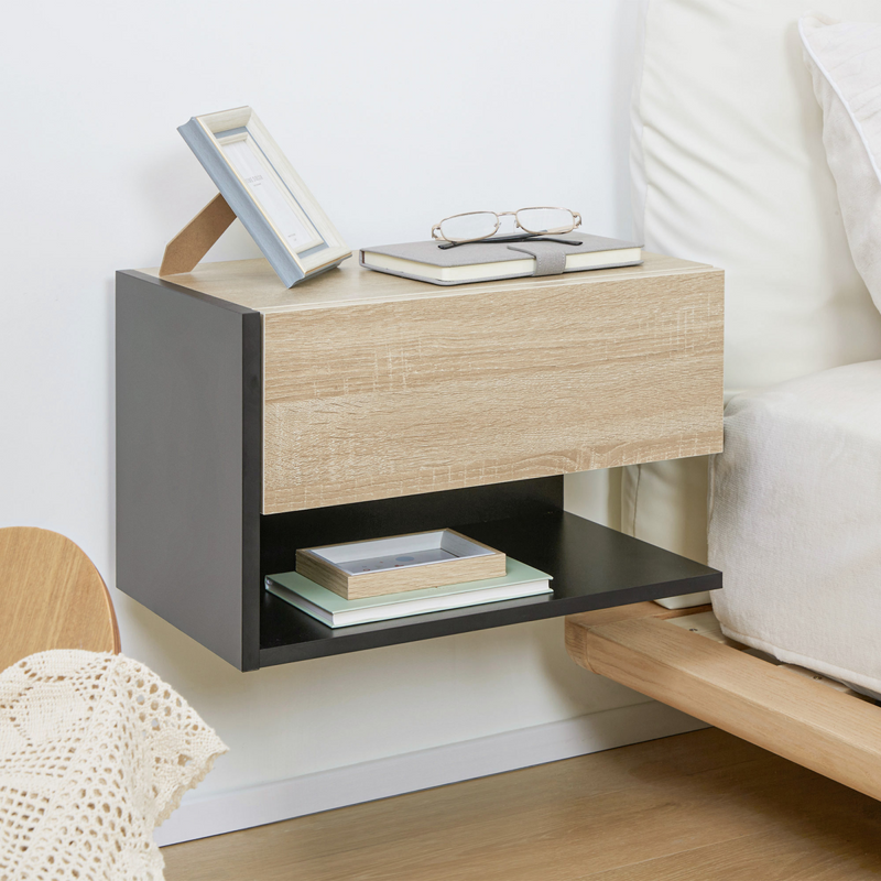 HOMCOM Modern Bedside Table Set of 2 with Drawer and Shelf