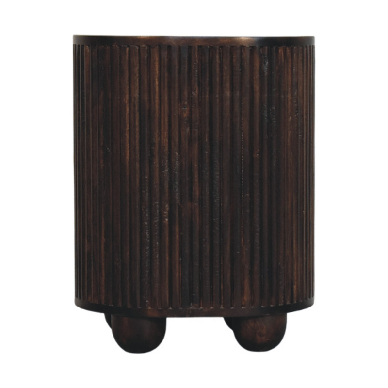 Artisan Furniture Solid Wood Curved Fluted Bedside, 3 Drawers, Dark Brown
