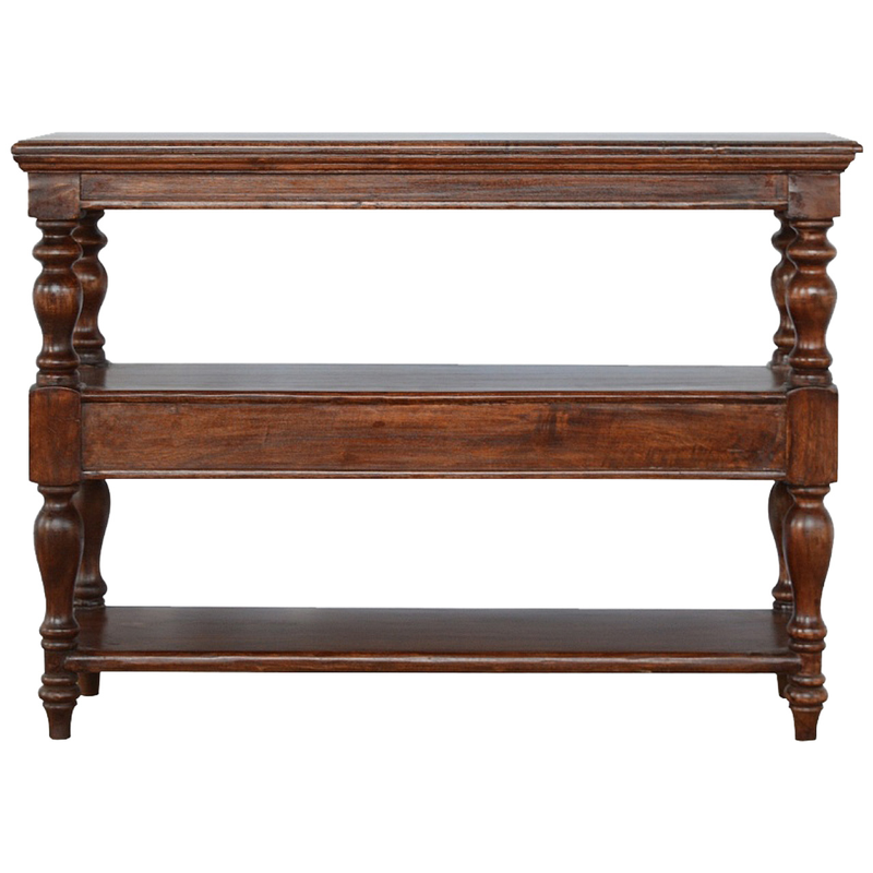 Artisan Furniture Solid Wood Turned Leg Console Table, 2 Drawers, 2 Shelves, Brown