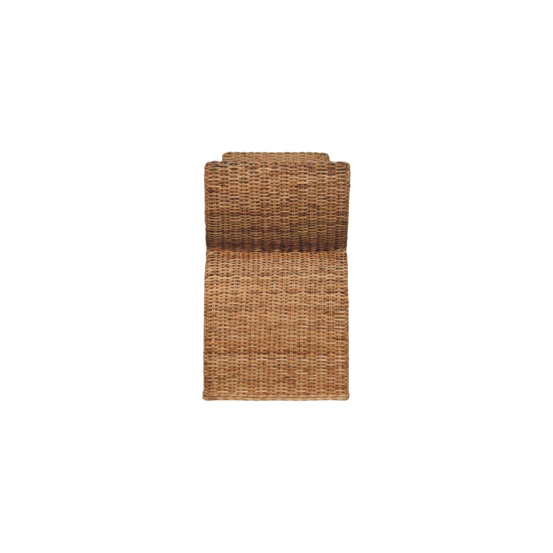 Artisan Furniture Solid Wood Rattan Weave Boucle Bench, Upholstered, Brown & Cream