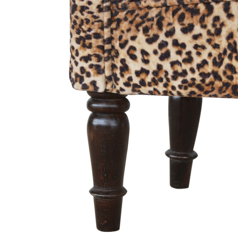 Artisan Furniture Solid Wood Leopard Print Velvet Bench