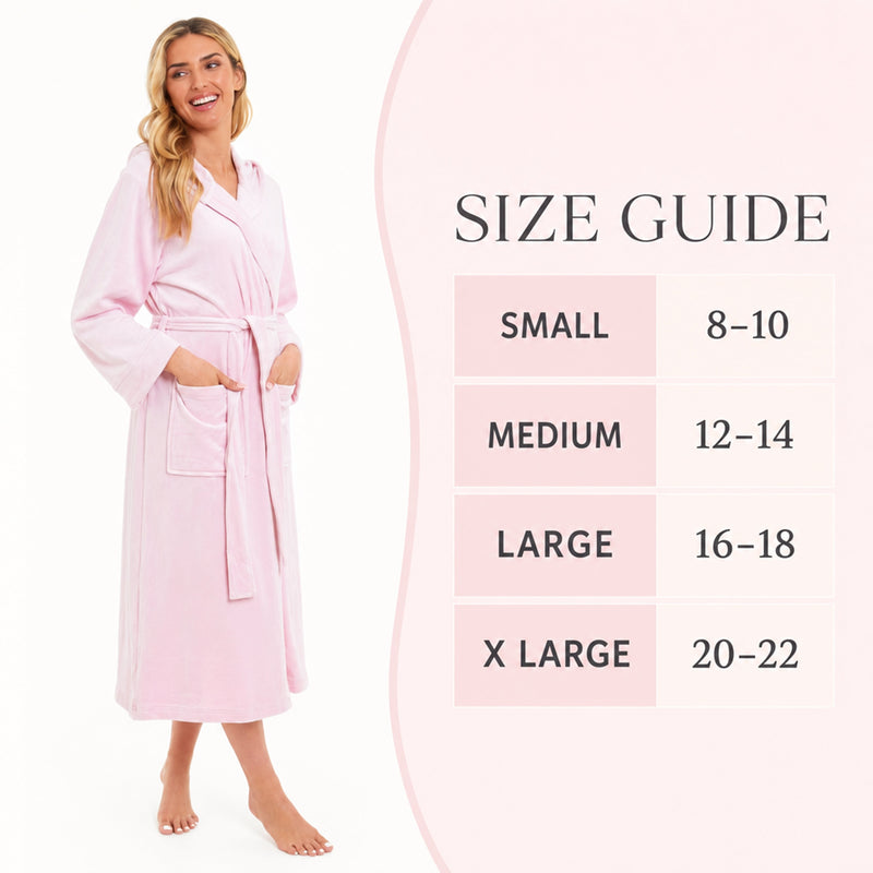Elegant Women's Hooded Velour Robe Ultra-Soft Luxurious Bathrobe Perfect for Lounging Spa and Gym in Pink and Grey Adjustable Fit Multiple Sizes by Daisy Dreamer