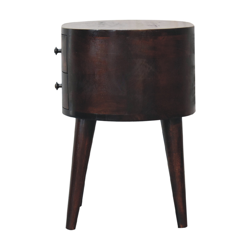 Artisan Furniture Solid Wood Light Walnut Rounded Bedside Table, 2 Drawers, Brown