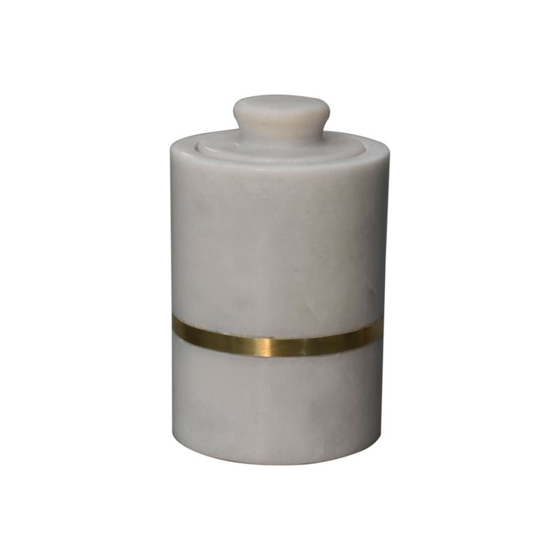 Artisan Furniture Bathroom Accessories - Brass Inlay Bathroom Set of 5, White Marble