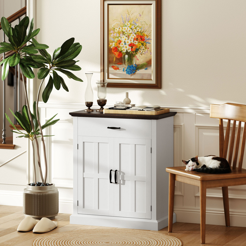 HOMCOM Sideboard Storage Cabinet with Thick Tabletop and 2 Barn Doors White