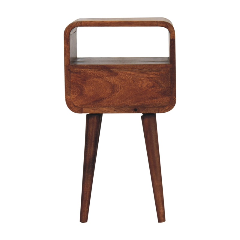 Artisan Furniture Solid Wood Mini Honey Caramel Curved Bedside, Drawer And Open Slot, Brown